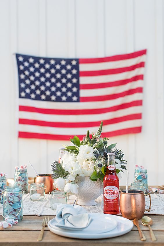 Fourth of July tablescape with american flag