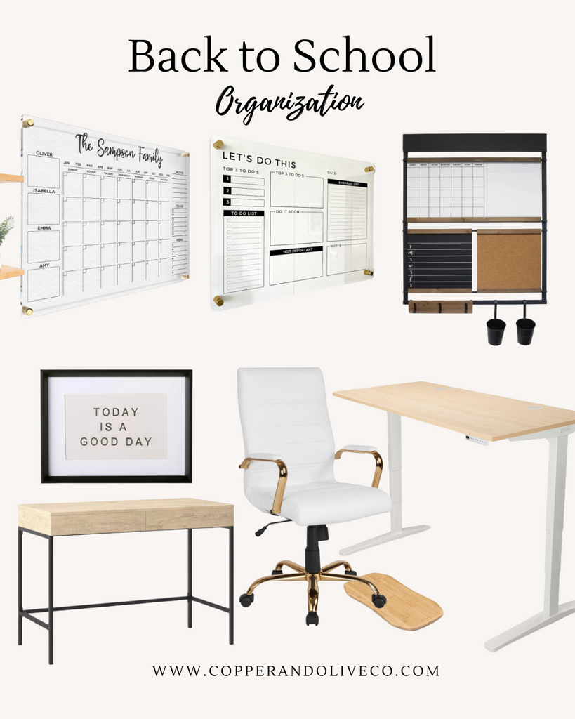 Back to school organization with desks, acrylic calendars, chair and command center