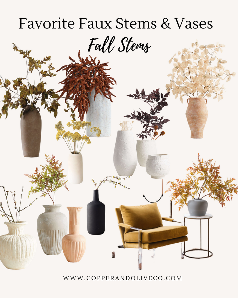 Collage of Faux Fall Branches, stems vases for Fall