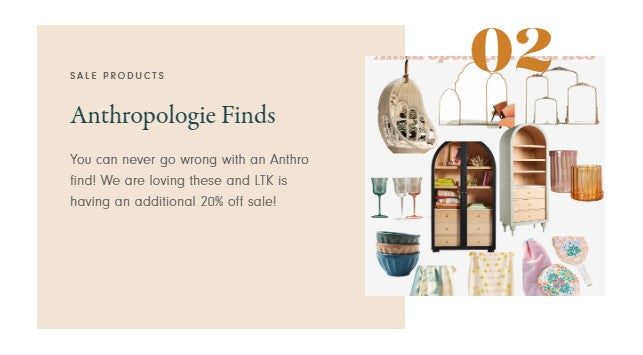Anthropologie Finds collage with home products, mirror, fern bookshelf, pickleball and towels