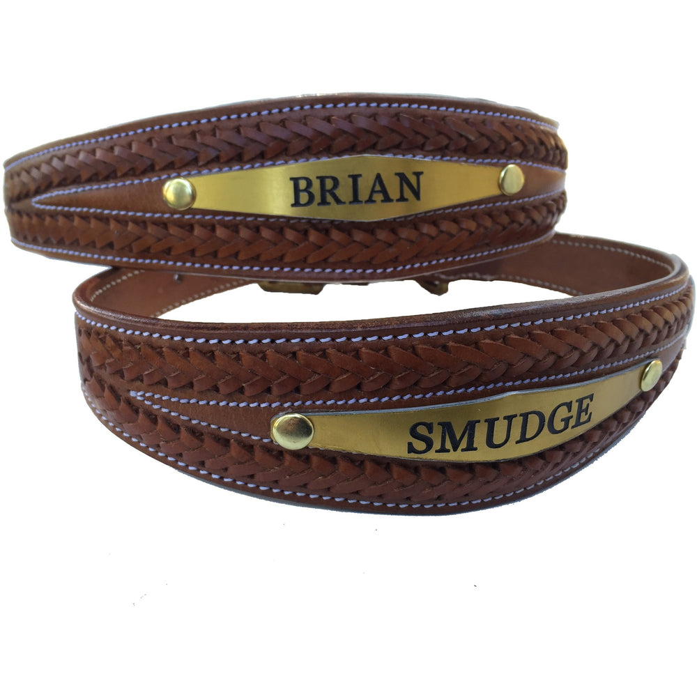 Tan Plaited Leather Dog Collar with Custom Name Plate – Hamag Australia