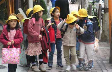 Japanese children in Yellow hats