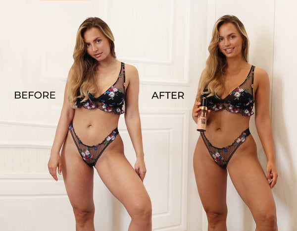 Before And After Results After Self Tanning Body Mousse La Piel Glam Tan