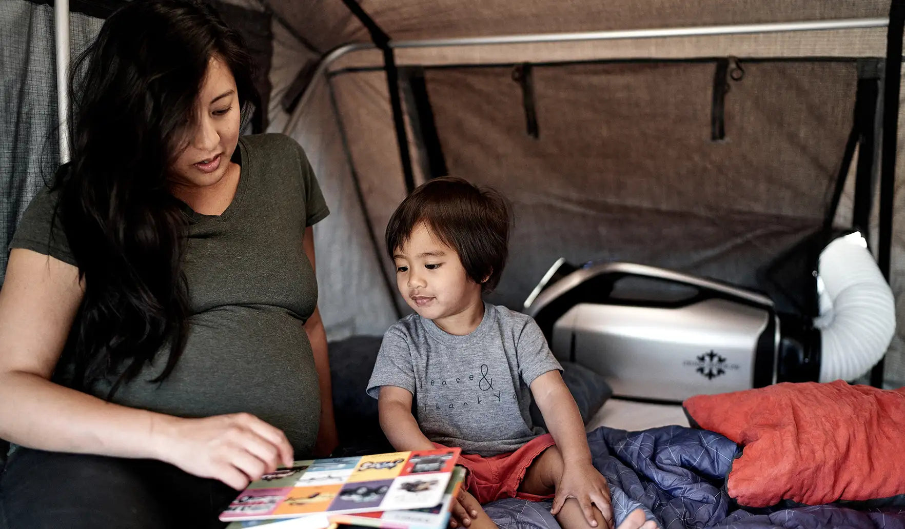 Family camping with an AC