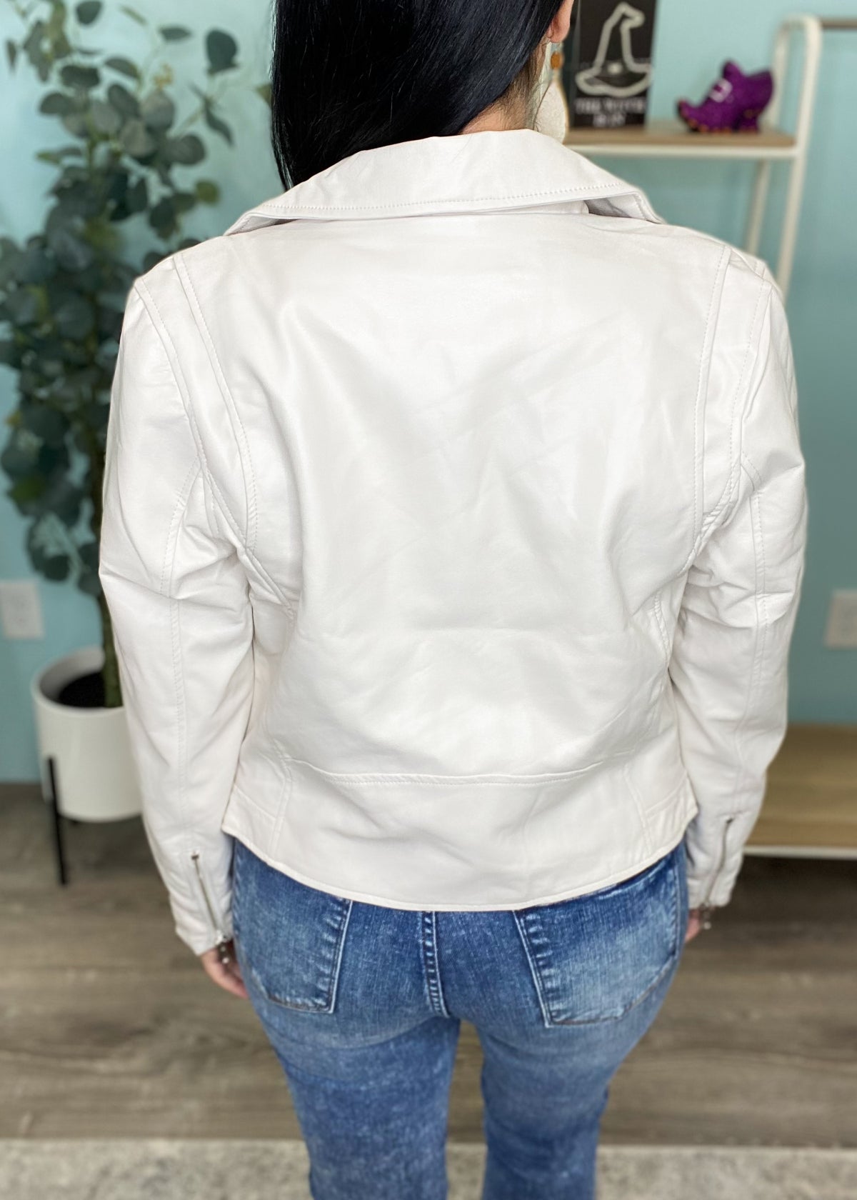'Tulum' Off White Faux Leather Moto Jacket-Cali Moon Boutique, Plainville Connecticut