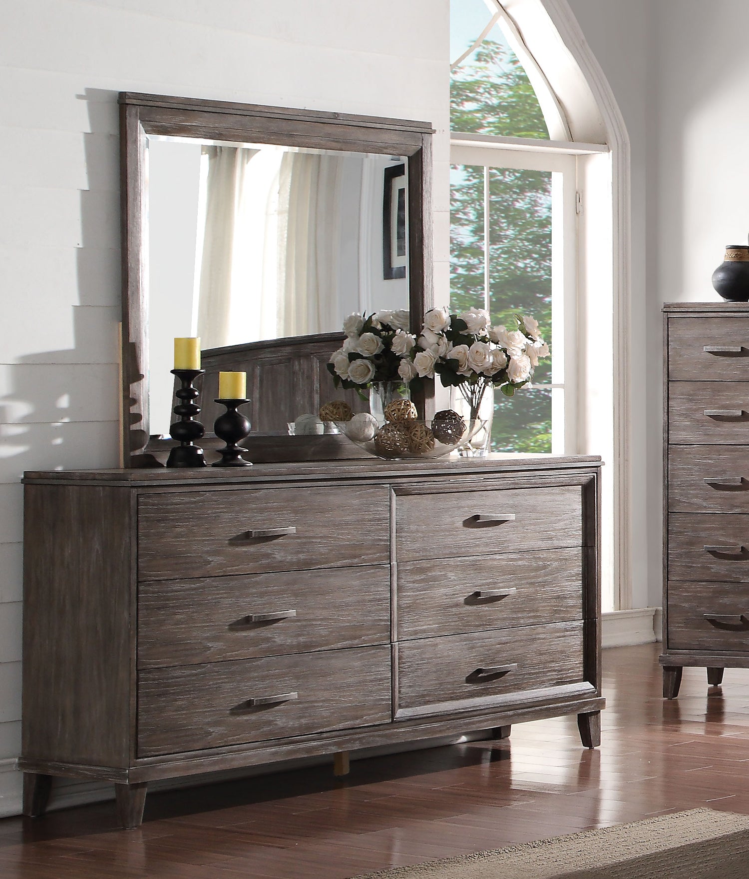 Acme 23895 Bayonnee Cherry Oak 6 Drawer Dresser And Mirror Flatfair