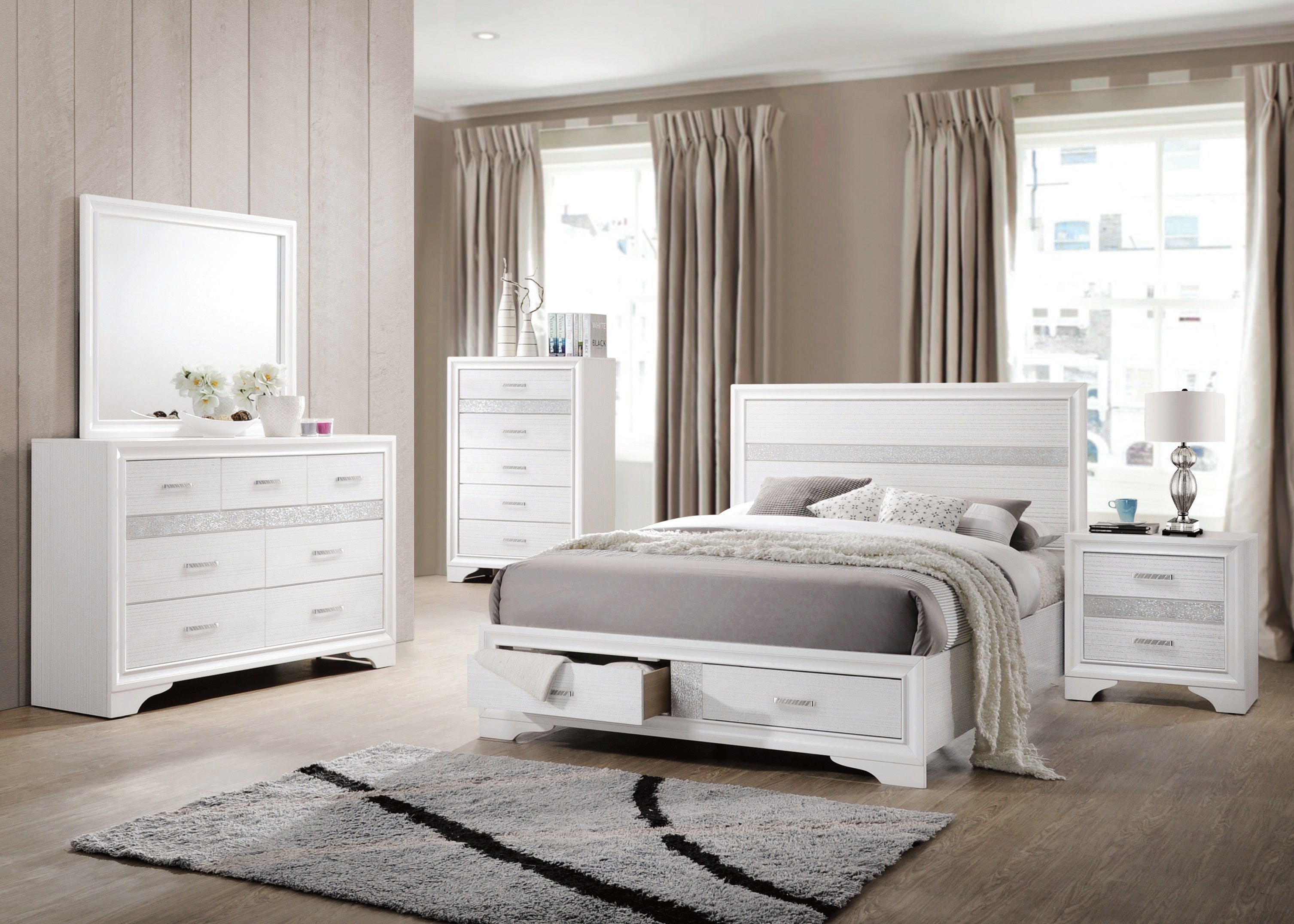 Miranda White 4 Piece Storage Drawers Queen Bedroom Set Flatfair