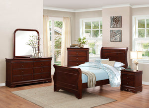 1856f 1 Louis Philippe 4pcs Brown Cherry Wood Full Sleigh Bedroom Set