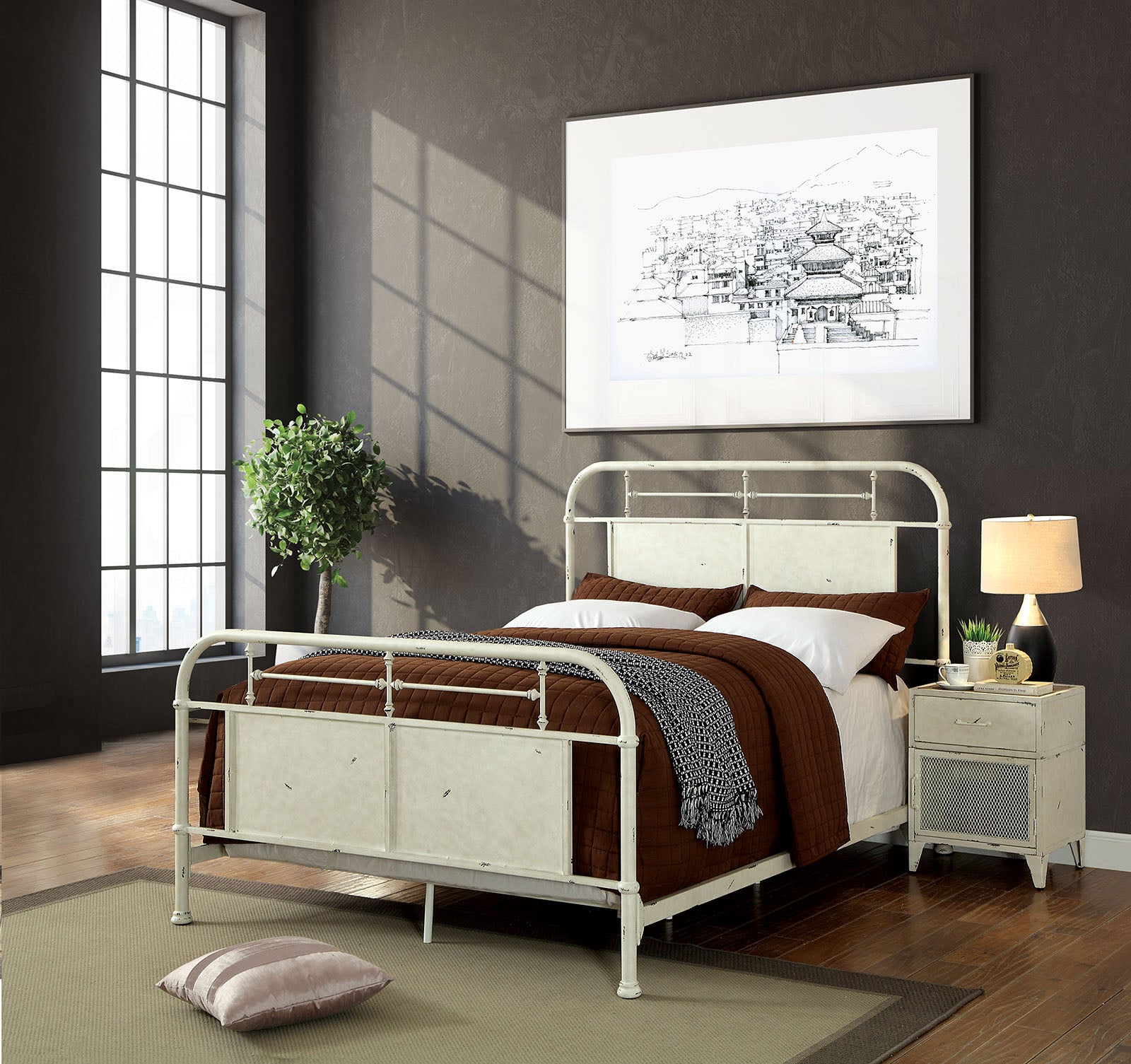 Furniture Of America Haldus White Metal Finish Eastern King Bed