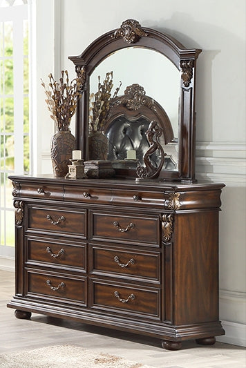 Poundex Traditional Dark Brown Finish Dresser Mirror Set F4988