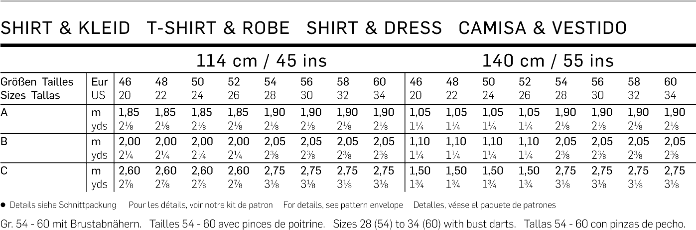 Burda B6672 Womens Shirt and Dress Sewing Pattern 6672 Fabric Quantity Requirements From Patternsandplains.com