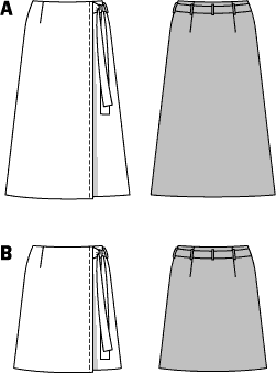 Burda B6733 Womens Wrap Skirt Sewing Pattern 6733 Line Art From Patternsandplains.com