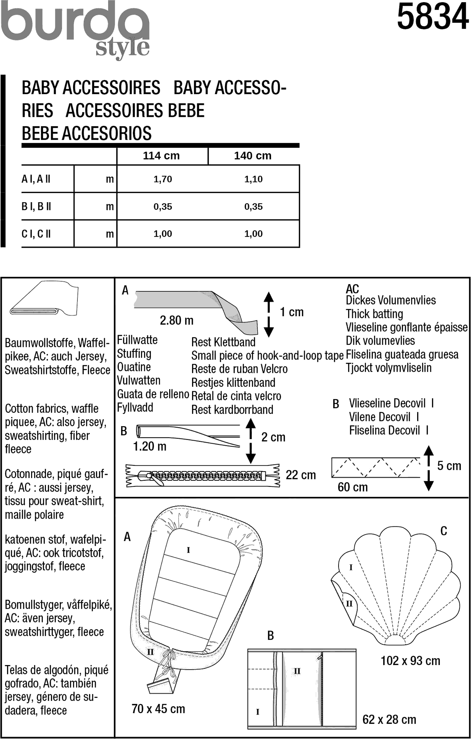 Burda Style Pattern 5834 Baby Accessories B5834 Fabric Quantity Requirements From Patternsandplains.com
