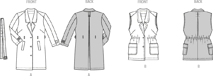 Burda Style Pattern 5840 Misses Coat and Vest B5840 Line Art From Patternsandplains.com