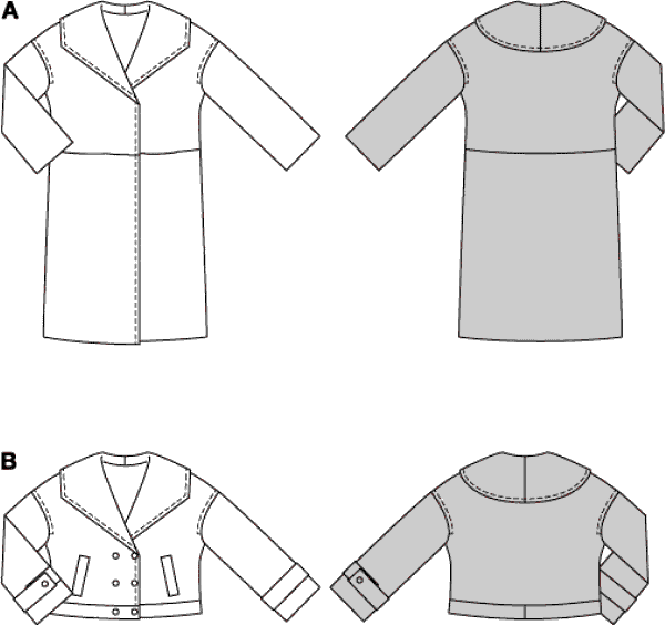 Burda Style Pattern 5860 Misses Jacket and Coat B5860 Line Art From Patternsandplains.com