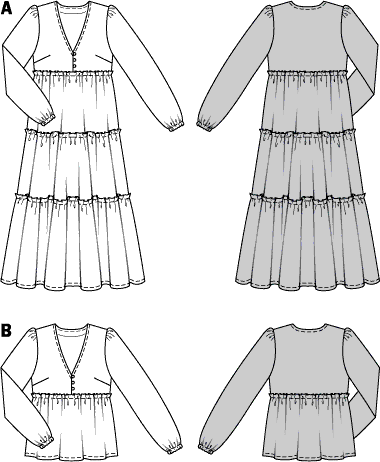 Burda Style Pattern 6023 Misses Dress and Blouse B6023 Line Art From Patternsandplains.com