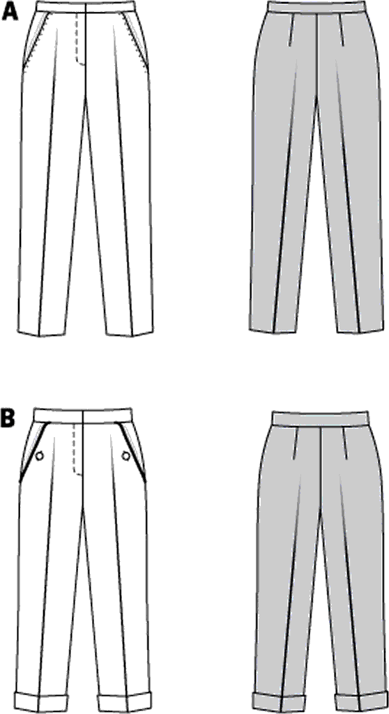Burda Style Pattern 6101 Misses Trousers and Pants B6101 Line Art From Patternsandplains.com