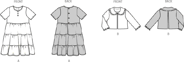 Burda Style Pattern 9225 Childrens Jacket and Dress B9225 Line Art From Patternsandplains.com
