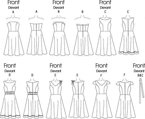 Butterick Pattern B4443 Misses Misses Petite Flared Dress 4443 Line Art From Patternsandplains.com