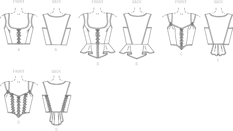 Butterick Pattern B4669 Misses Laced Corsets with Peplum Variations 4669 Line Art From Patternsandplains.com