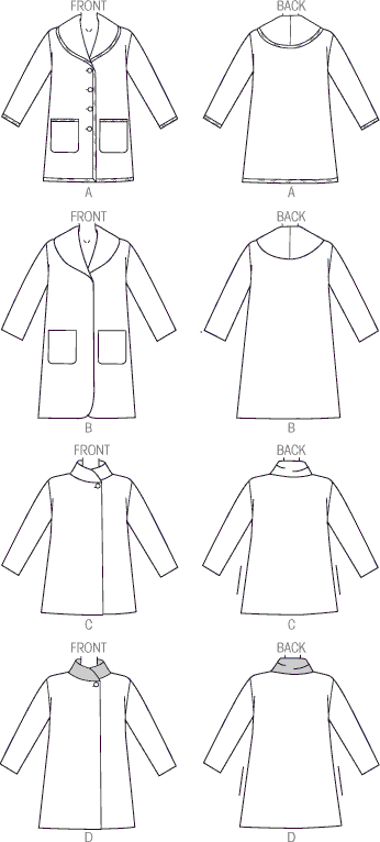 Butterick Pattern B6107 Misses Coat 6107 Line Art From Patternsandplains.com