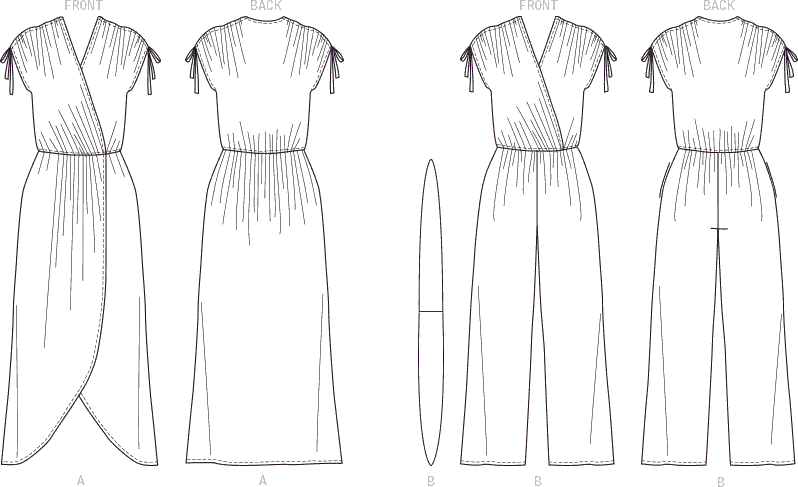 Butterick Pattern B6756 MISSES DRESS JUMPSUIT and SASH 6756 Line Art From Patternsandplains.com