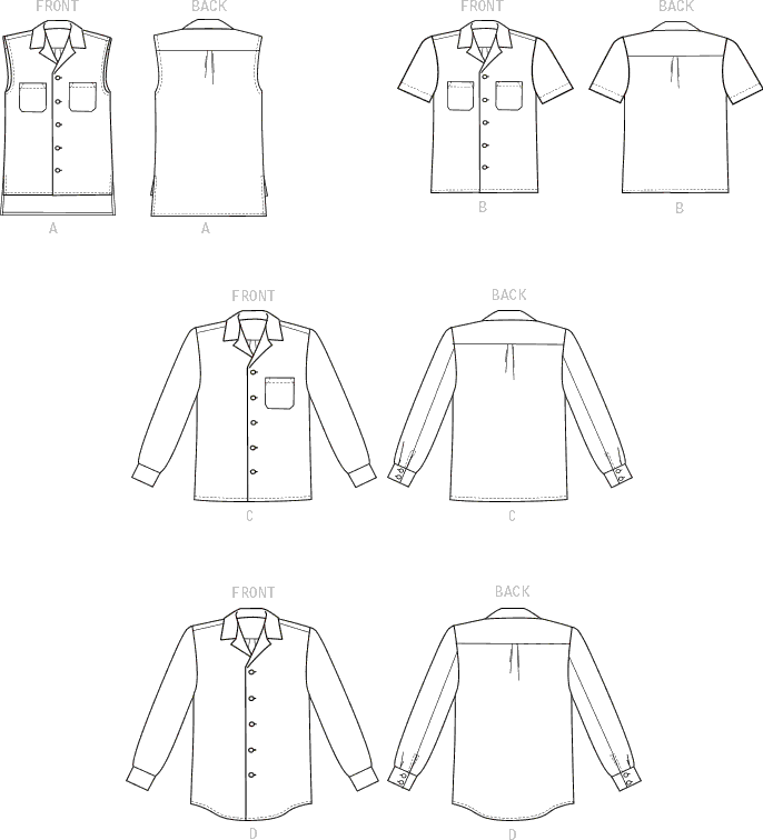 Butterick Pattern B6846 Unisex Button Down Shirts 6846 Line Art From Patternsandplains.com