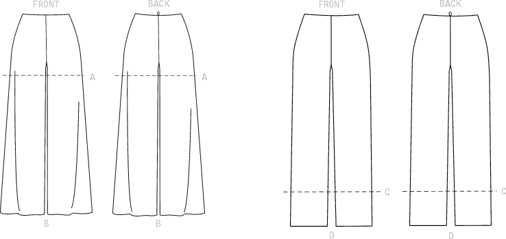 Butterick Pattern B6851 Misses No Side Seam Shorts Capris and Pants 6851 Line Art From Patternsandplains.com