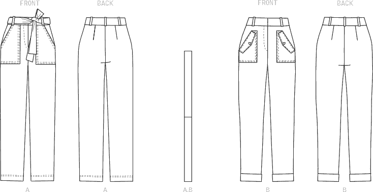 Butterick Pattern B6864 Misses Pants and Sash 6864 Line Art From Patternsandplains.com