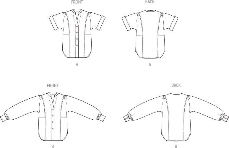 Butterick Pattern B6943 Misses Top with Short or Long Sleeves 6943 Line Art From Patternsandplains.com