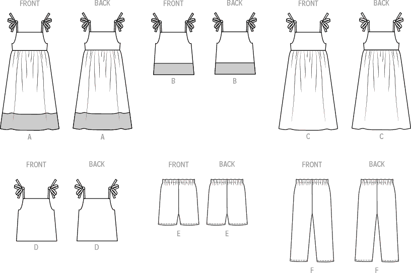 Butterick Pattern B6952 Childrens Dresses Tops Shorts and Pants 6952 Line Art From Patternsandplains.com