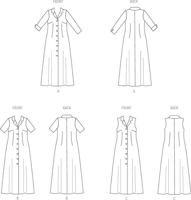 Butterick Pattern B6974 Misses Shirt Dress with Sleeve Variations by Palmer Pletsch 6974 Line Art From Patternsandplains.com