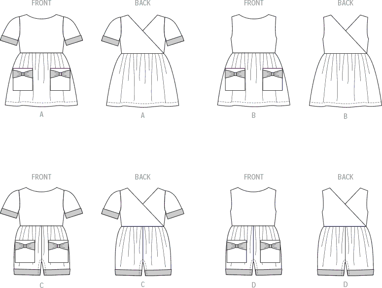 Butterick Pattern B6987 Toddlers Dresses and Rompers 6987 Line Art From Patternsandplains.com