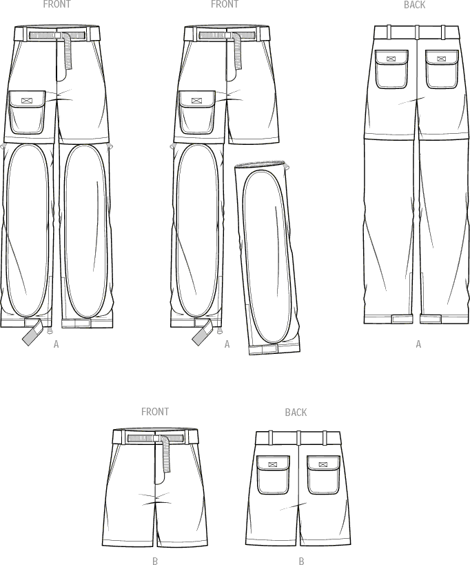 Know Me Pattern ME2041 Mens Convertible Pants and Shorts 2041 Line Art From Patternsandplains.com