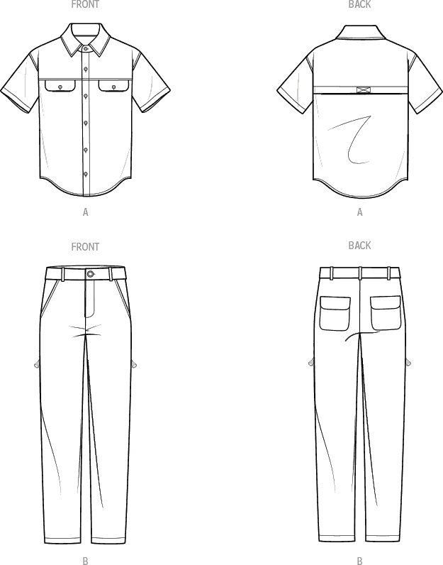 Know Me Pattern ME2056 Mens Shirt and Pants by Donny Q 2056 Line Art From Patternsandplains.com