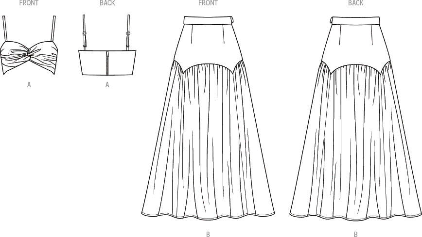 Know Me Pattern ME2073 Misses Crop Top and Skirt by Alisha Grace 2073 Line Art From Patternsandplains.com