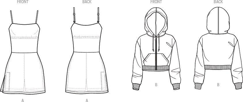 Know Me Pattern ME2080 Misses Dress and Hoodie by The Stitch Fitz 2080 Line Art From Patternsandplains.com