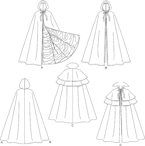 McCall's Pattern M4139 Misses Mens Teen Boys Lined and Unlined Cape Costumes 4139 Line Art From Patternsandplains.com