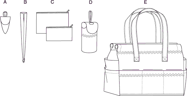 McCall's Pattern M6256 Project Tote Organizer Knitting Needle Scissor Cases And Yarn Holder 6256 Line Art From Patternsandplains.com