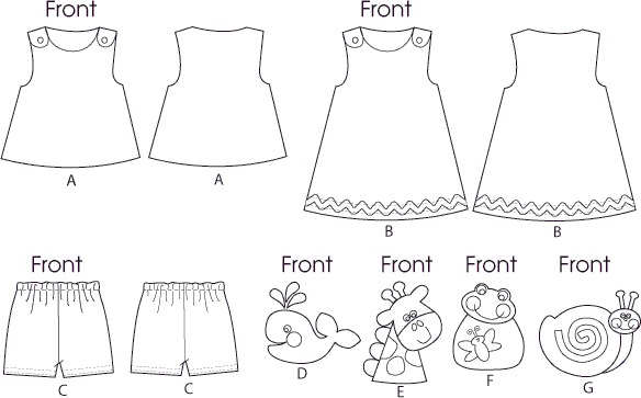 McCall's Pattern M6541 Infants Top Dress Shorts and Appliqu and eacute;s 6541 Line Art From Patternsandplains.com