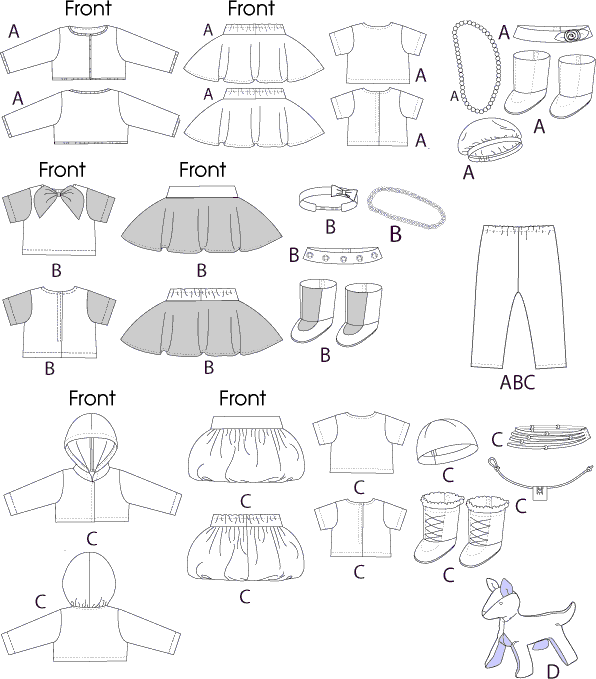 McCall's Pattern M6669 Clothes For 18 Doll Accessories and Dog 6669 Line Art From Patternsandplains.com