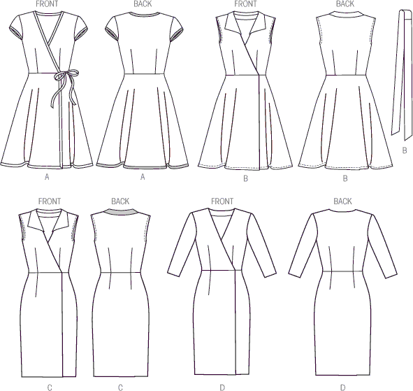 McCall's Pattern M6959 Misses Dresses and Belt 6959 Line Art From Patternsandplains.com