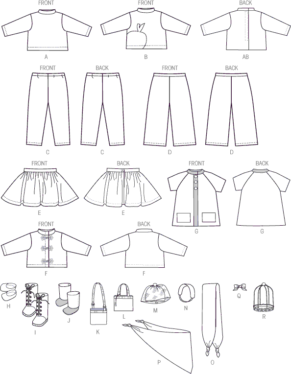 McCall's Pattern M7006 Clothes For 18 Doll 7006 Line Art From Patternsandplains.com