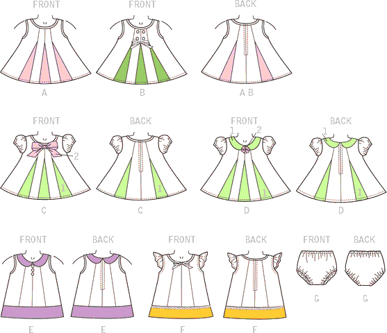 McCall's Pattern M7177 Infants Dresses and Panties 7177 Line Art From Patternsandplains.com
