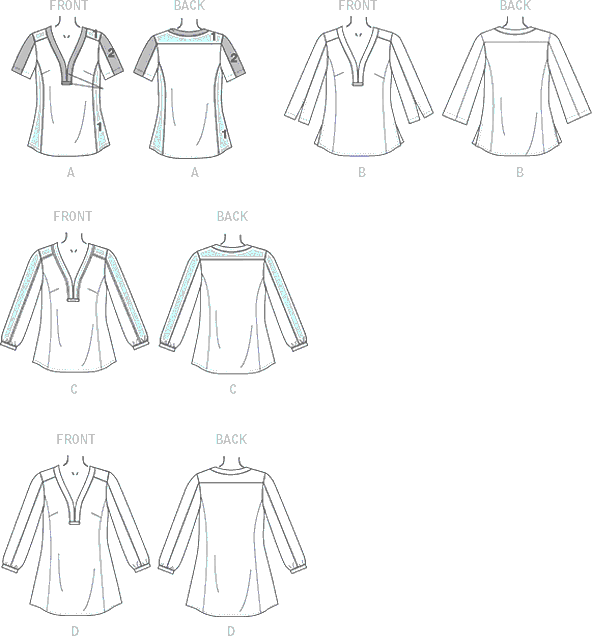 McCall's Pattern M7357 Misses Banded Tops with Yoke 7357 Line Art From Patternsandplains.com