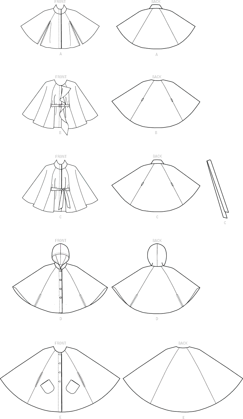 McCall's Pattern M7477 Misses Hooded Collared or Collarless Capes 7477 Line Art From Patternsandplains.com