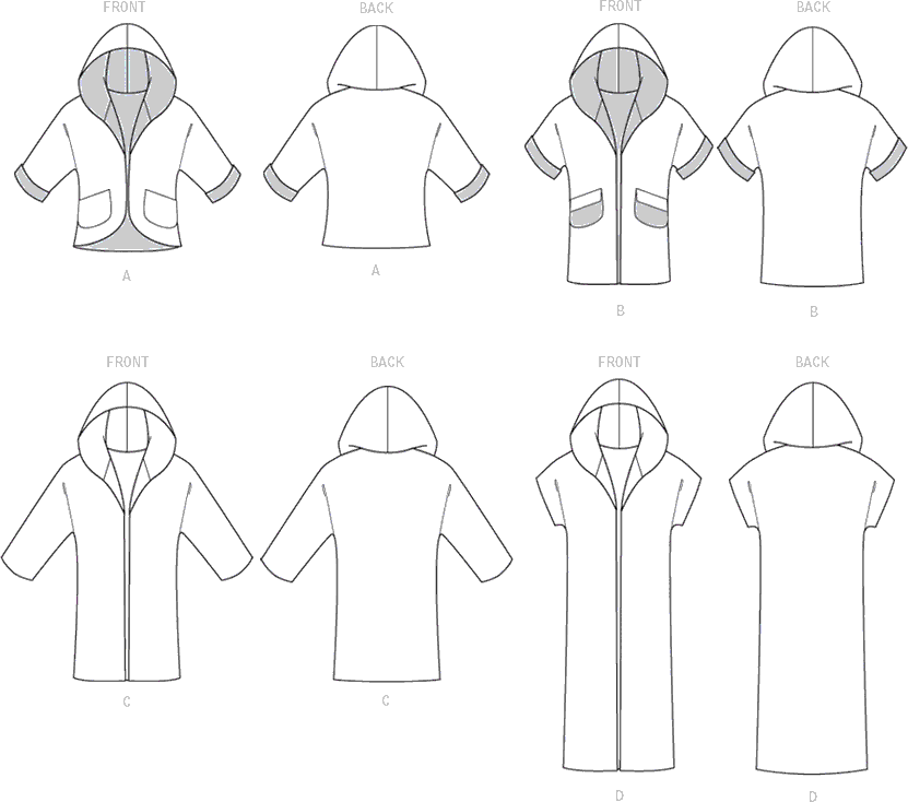 McCall's Pattern M7511 Misses Open Front Jackets with Shawl Collar and Hood 7511 Line Art From Patternsandplains.com