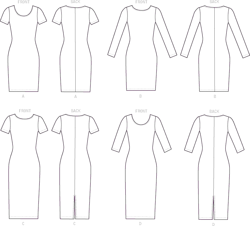 McCall's Pattern M7531 Misses Knit Bodycon Dresses 7531 Line Art From Patternsandplains.com