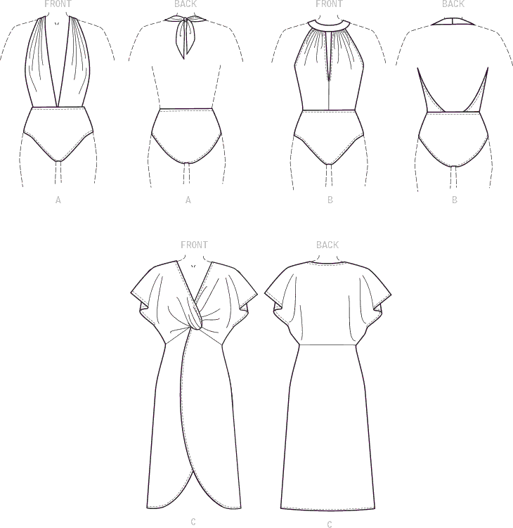 McCall's Pattern M7964 Misses Swimsuit and Cover Up 7964 Line Art From Patternsandplains.com