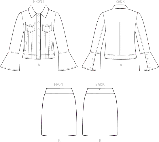 McCall's Pattern M8010 Misses Jacket and Skirt 8010 Line Art From Patternsandplains.com